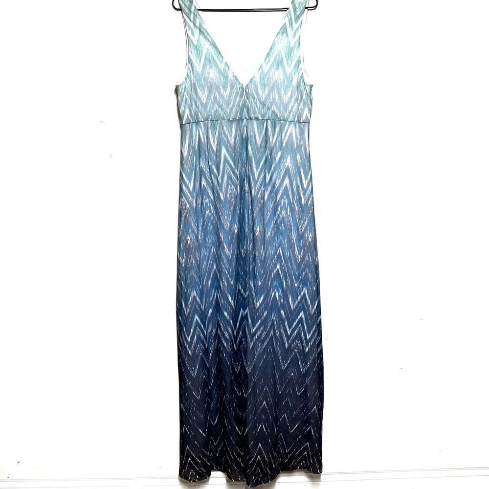 Luxe By Carmen Marc Valvo Multi Color Chevron Zig Zag Maxi Dress Size 14